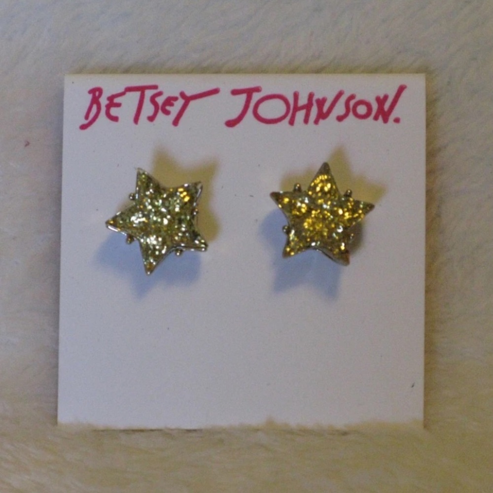 Betsey Johnson 'Confetti Star' Stud Earrings Gold Glitter - NWT Beautiful